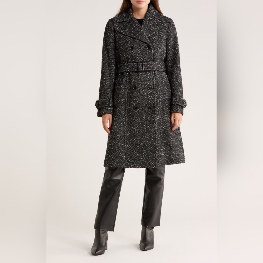 BCBG Charcoal Double-Breasted Trench Coat Size M - Picture 2 of 9